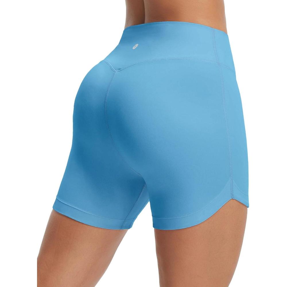 imageBALEAF Womens Workout Shorts 5quot High Waisted Biker Short Tummy Control Gym Yoga with PocketsEthereal Blue