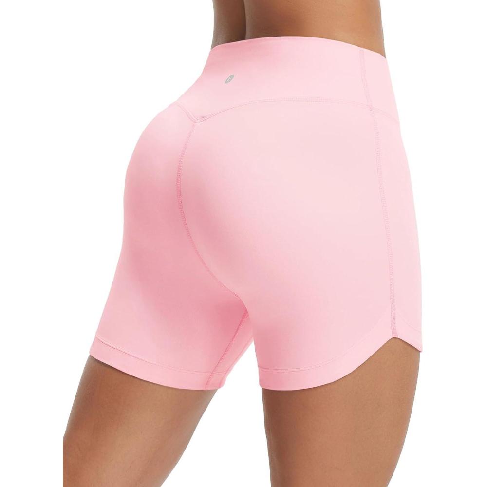 imageBALEAF Womens Workout Shorts 5quot High Waisted Biker Short Tummy Control Gym Yoga with PocketsLight Pink
