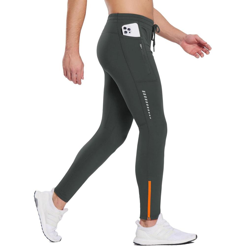 imagebaleaf Mens Thermal Running Tights Fleece Compression Leggings Winter Pants Zipper Pockets Cycling Gear Cold WeatherDark Gray