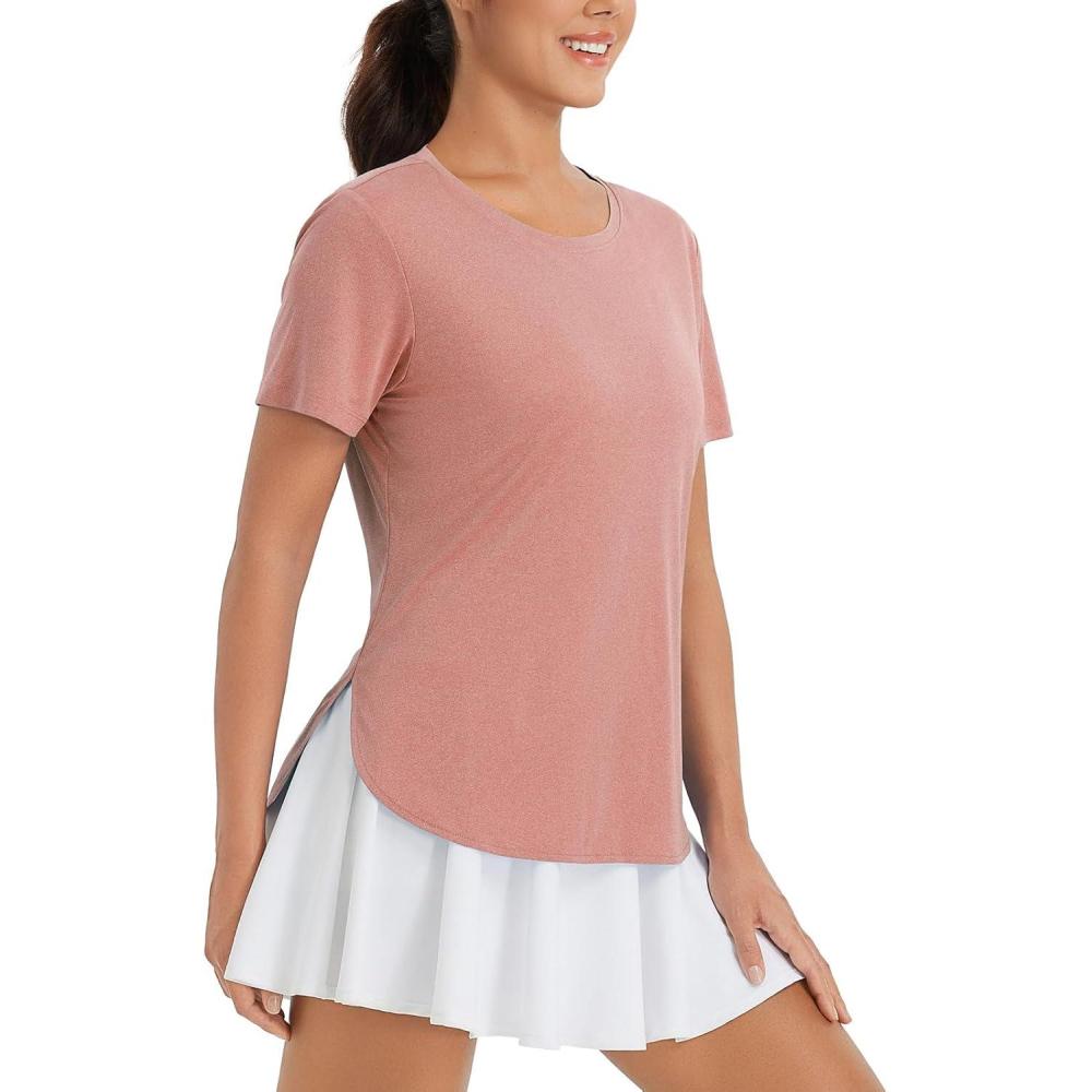 imagebaleaf Womens Short Sleeve T Shirts Crew Neck Workout Tops Running Shirts Sun Protection Quick Dry UVHeather Orange