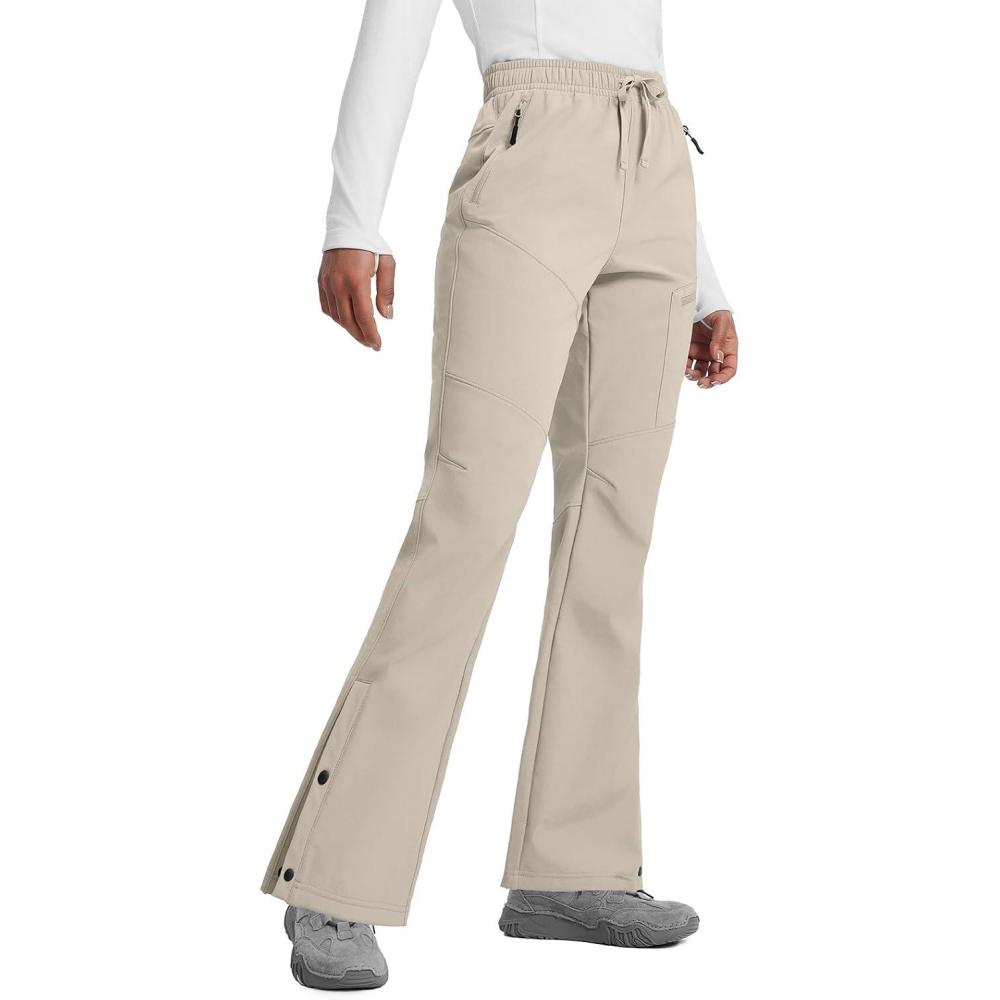 imagebaleaf Womens Waterproof Pants Hiking Snow Fleece Lined Pockets Thermal Warm Insulated Softshell SkiKhaki