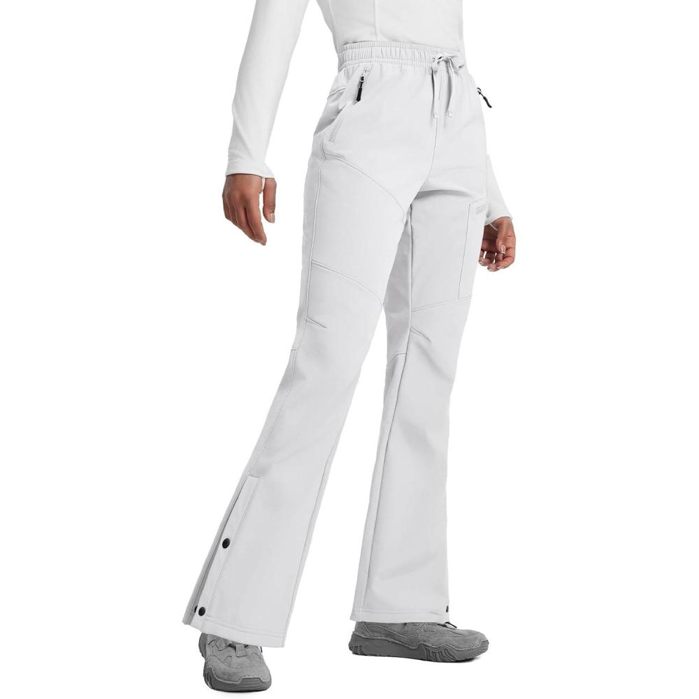 imagebaleaf Womens Waterproof Pants Hiking Snow Fleece Lined Pockets Thermal Warm Insulated Softshell SkiWhite