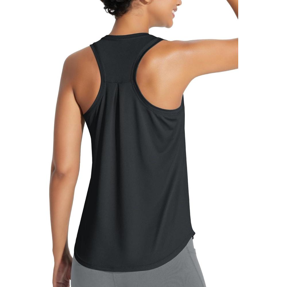 imagebaleaf Workout Tank Tops for Women Sleeveless Athletic Top Loose Fit Running Shirts High Neck Yoga Gym Clothes01black