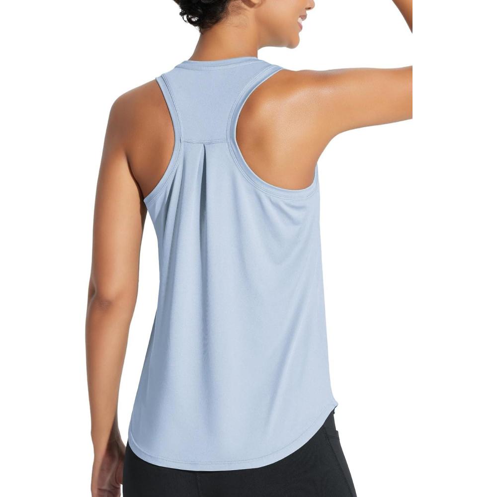 imagebaleaf Workout Tank Tops for Women Sleeveless Athletic Top Loose Fit Running Shirts High Neck Yoga Gym Clothes01blue