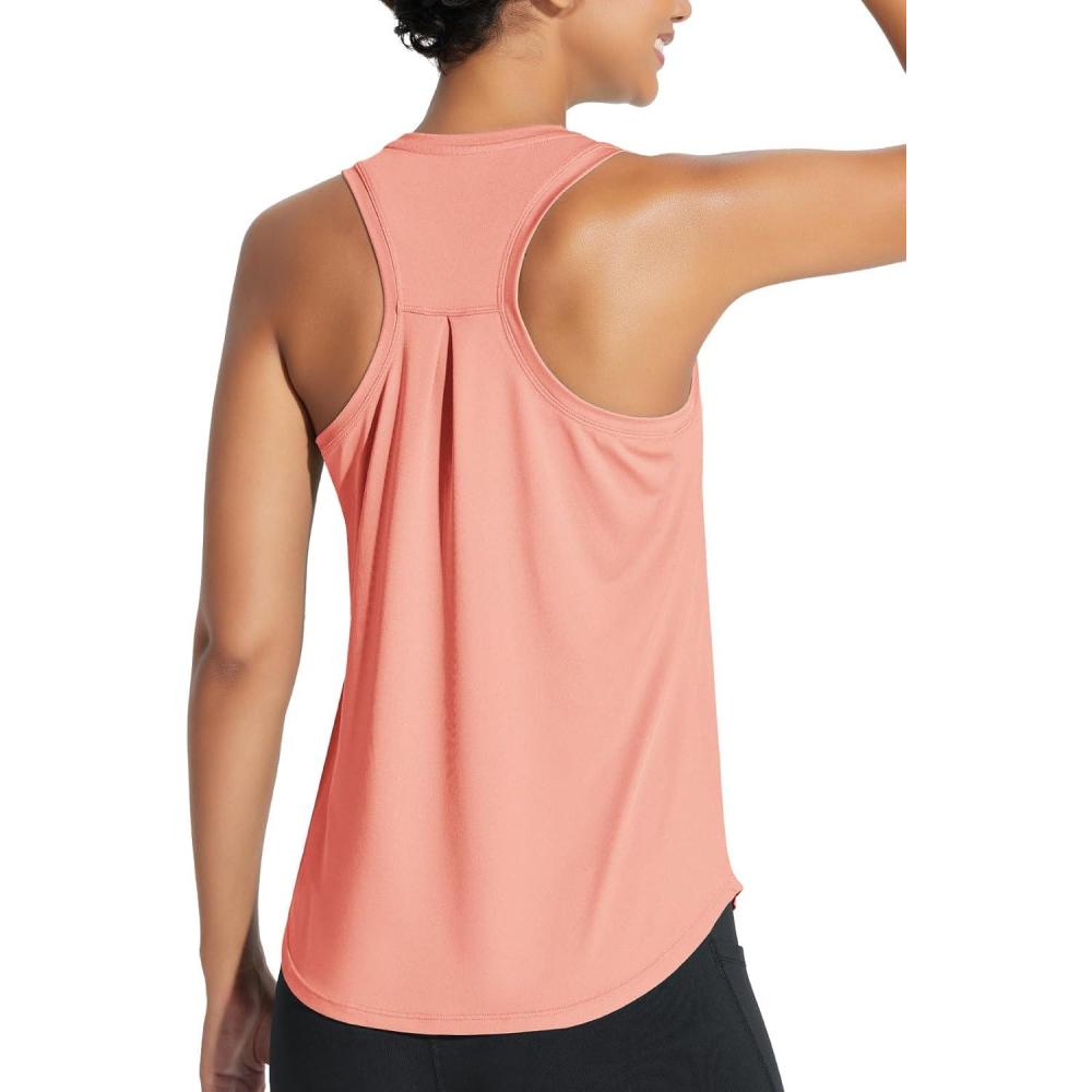 imagebaleaf Workout Tank Tops for Women Sleeveless Athletic Top Loose Fit Running Shirts High Neck Yoga Gym Clothes01coral
