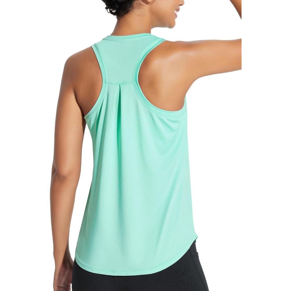 imagebaleaf Workout Tank Tops for Women Sleeveless Athletic Top Loose Fit Running Shirts High Neck Yoga Gym Clothes01green