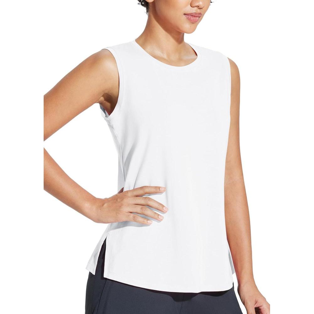 imagebaleaf Workout Tank Tops for Women Sleeveless Athletic Top Loose Fit Running Shirts High Neck Yoga Gym ClothesWhite