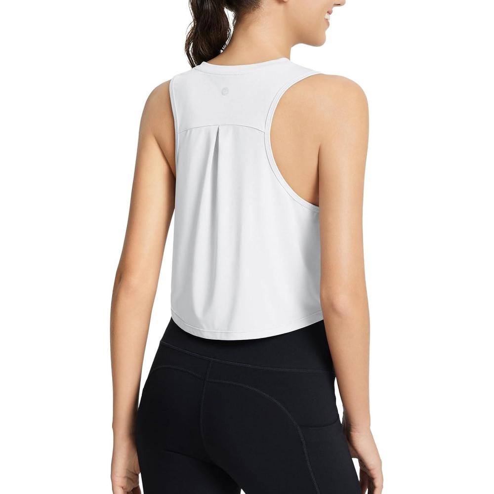 imagebaleaf Workout Tops for Women Crop Tank Top Quick Dry Athletic Gym Exercise Sleeveless Shirts Muscle Yoga Loose Fit02croppe04white
