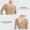 imagebaleaf Nuleaf Scoop Neck Long Sleeve Crop Top for Women Slim Fit Workout Shirts Tight Base Layer Athletic Gym Casual Cocoa Brown L
