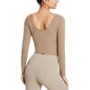 imagebaleaf Nuleaf Scoop Neck Long Sleeve Crop Top for Women Slim Fit Workout Shirts Tight Base Layer Athletic Gym Casual Cocoa Brown L