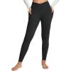 imagebaleaf Womens Crossover Fleece Lined Leggings with Pockets Thermal Warm Winter Tights Crossover High Waisted Yoga PantsBlack