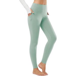 imagebaleaf Winter Clothing Women Leggings Fleece Lined Tights Thermal Warm Thick Cold Weather Gear 1 PocketsLight Green