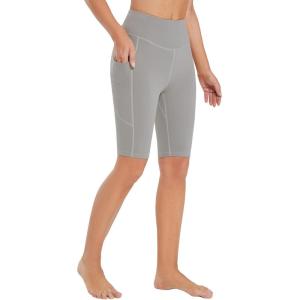imagebaleaf Womens 10quot 12quot Long Biker Yoga Compression Shorts High Waist Knee Length Spandex Workout Shorts with Pockets SoftFrost Gray