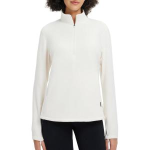 imagebaleaf Womens Fleece Quarter Zip Pullover Long Sleeve Thermal Tops Cold Weather Hiking Running Gear with Kangaroo PocketIvory White
