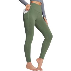 imagebaleaf Womens Petite Fleece Lined Leggings with Pockets 25quot Thermal Winter Warm High Waisted Thick 78 Yoga PantsGreen25