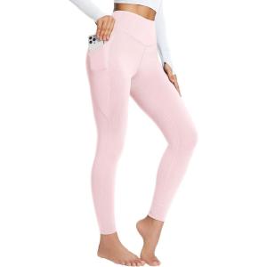 imagebaleaf Womens Petite Fleece Lined Leggings with Pockets 25quot Thermal Winter Warm High Waisted Thick 78 Yoga PantsPink Dogwood25