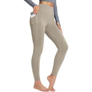 imagebaleaf Womens Petite Fleece Lined Leggings with Pockets 25quot Thermal Winter Warm High Waisted Thick 78 Yoga PantsWeathered Teak25