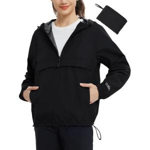 imagebaleaf Womens Rain Jackets Waterproof Lightweight Packable Windbreaker Hooded 14 Zip Raincoats for OutdoorBlack
