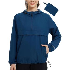 imagebaleaf Womens Rain Jackets Waterproof Lightweight Packable Windbreaker Hooded 14 Zip Raincoats for OutdoorNavy Blue