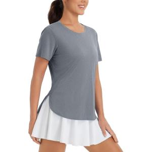 imagebaleaf Womens Short Sleeve T Shirts Crew Neck Workout Tops Running Shirts Sun Protection Quick Dry UVHeather Light Gray