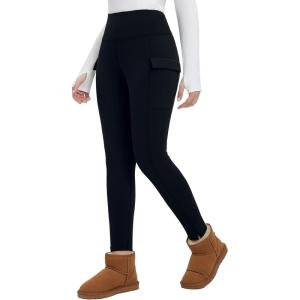 imagebaleaf Womens Thick Fleece Lined Leggings Winter Snow Pants Warm Thermal High Waisted Ski LeggingBlack