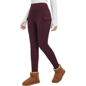 imagebaleaf Womens Thick Fleece Lined Leggings Winter Snow Pants Warm Thermal High Waisted Ski LeggingWine Red