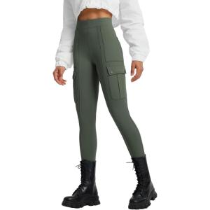 imagebaleaf Womens Fleece Lined Leggings Thermal Hiking Pants Water Resistant Pockets Winter Warm Cargo Insulated TightsArmy Green