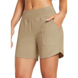 imagebaleaf Womens 3quot5quot7quot9quot High Waisted Swim Board Shorts Quick Dry Swimsuits Bottoms Trunks with PocketsTaupe