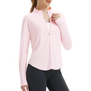 imageBALEAF Womens Sun Shirts UPF50 Half Zip Shirt Rash Guard Long Sleeves SPF Lightweight Clothing UV Protection Hiking TopLight Pink