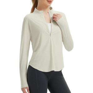 imageBALEAF Womens Sun Shirts UPF50 Half Zip Shirt Rash Guard Long Sleeves SPF Lightweight Clothing UV Protection Hiking TopRaw Linen