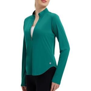 imageBALEAF Womens Sun Shirts UPF50 Half Zip Shirt Rash Guard Long Sleeves SPF Lightweight Clothing UV Protection Hiking TopTeal