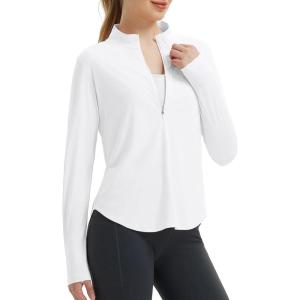 imageBALEAF Womens Sun Shirts UPF50 Half Zip Shirt Rash Guard Long Sleeves SPF Lightweight Clothing UV Protection Hiking TopUltra White