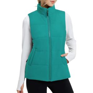 image:imageBALEAF Womens Running Puffer Vest Lightweight Winter Warm Vests Water Resistant Sleeveless Puffer JacketsGreen