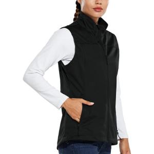 image:imagebaleaf Womens Lightweight Vest Softshell Sleeveless Jacket Windproof Stand Collar with Zipper Pockets Running Hiking GolfBlack