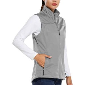 image:imagebaleaf Womens Lightweight Vest Softshell Sleeveless Jacket Windproof Stand Collar with Zipper Pockets Running Hiking GolfLight Grey