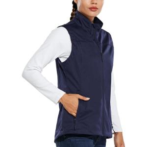image:imagebaleaf Womens Lightweight Vest Softshell Sleeveless Jacket Windproof Stand Collar with Zipper Pockets Running Hiking GolfNavy Blue
