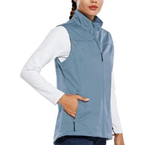 image:imagebaleaf Womens Lightweight Vest Softshell Sleeveless Jacket Windproof Stand Collar with Zipper Pockets Running Hiking GolfRiviera