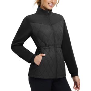 image:imagebaleaf Womens Quilted Jackets Golf Winter Lightweight Warm Stand Collar Water Resistant Puffer Jacket 4 PocketsBlack