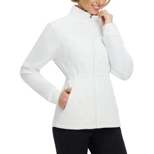 image:imagebaleaf Womens Quilted Jackets Golf Winter Lightweight Warm Stand Collar Water Resistant Puffer Jacket 4 PocketsStar White