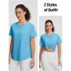 image:imageBALEAF Womens Short Sleeve Workout Shirts UPF 50 Open Back Tops Sun Protection Athletic Yoga TShirtsEthereal Blue
