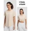 image:imageBALEAF Womens Short Sleeve Workout Shirts UPF 50 Open Back Tops Sun Protection Athletic Yoga TShirtsLight Brown