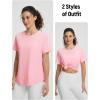 image:imageBALEAF Womens Short Sleeve Workout Shirts UPF 50 Open Back Tops Sun Protection Athletic Yoga TShirtsLight Pink