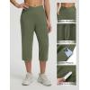 image:imagebaleaf Capri Pants for Women Yoga with Pockets 18 Cropped Pants V Cross Waistband Workout Straight Leg Leggings SummerArmy Green