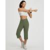 image:imagebaleaf Capri Pants for Women Yoga with Pockets 18 Cropped Pants V Cross Waistband Workout Straight Leg Leggings SummerArmy Green