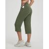 image:imagebaleaf Capri Pants for Women Yoga with Pockets 18 Cropped Pants V Cross Waistband Workout Straight Leg Leggings SummerArmy Green