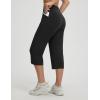 image:imagebaleaf Capri Pants for Women Yoga with Pockets 18 Cropped Pants V Cross Waistband Workout Straight Leg Leggings SummerBlack
