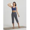 image:imagebaleaf Capri Pants for Women Yoga with Pockets 18 Cropped Pants V Cross Waistband Workout Straight Leg Leggings SummerDark Gray