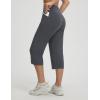 image:imagebaleaf Capri Pants for Women Yoga with Pockets 18 Cropped Pants V Cross Waistband Workout Straight Leg Leggings SummerDark Gray