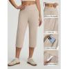 image:imagebaleaf Capri Pants for Women Yoga with Pockets 18 Cropped Pants V Cross Waistband Workout Straight Leg Leggings SummerKhaki