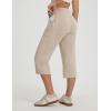 image:imagebaleaf Capri Pants for Women Yoga with Pockets 18 Cropped Pants V Cross Waistband Workout Straight Leg Leggings SummerKhaki